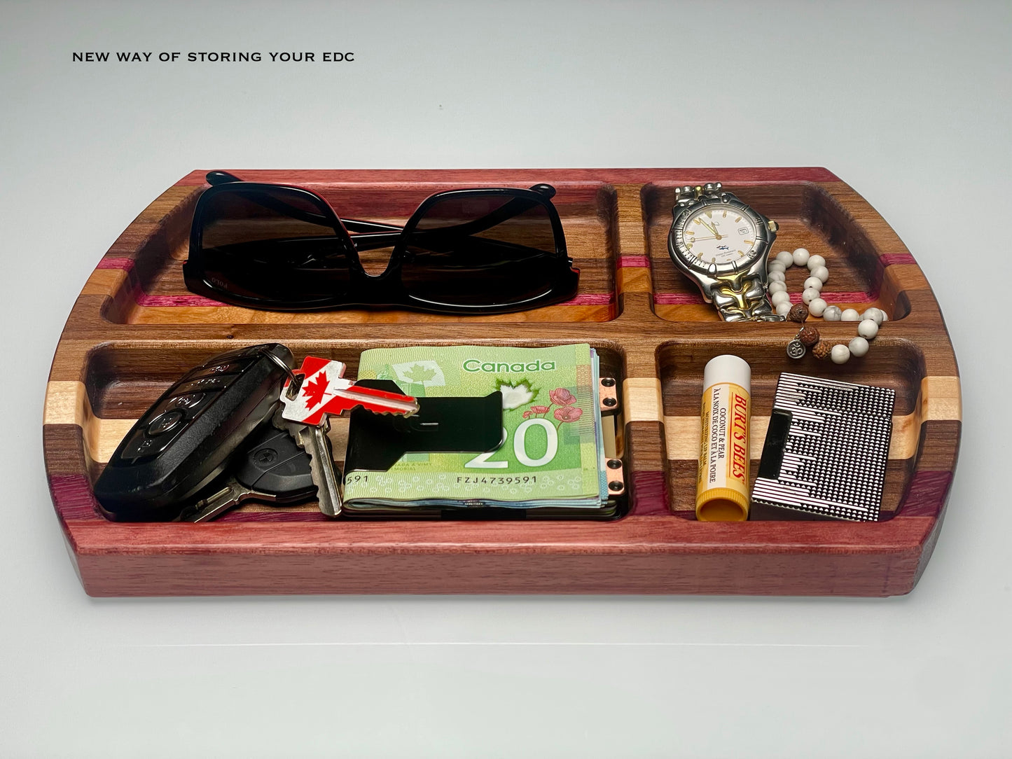 Valet Tray - Mixed Species Pinstripe, 4 compartments